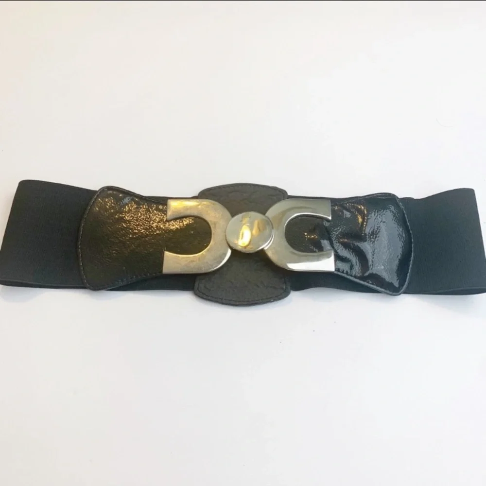 Express Womens Small/Medium Black Silver Hardware Stretchy Big‎ Buckle Belt
